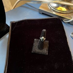 Sterling Silver Ring with Oval Dark Green Stone